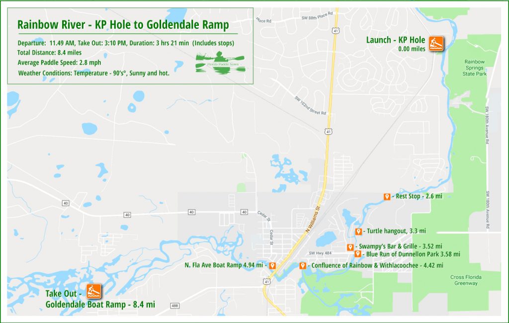 Rainbow River Paddle Map - Sept 2018