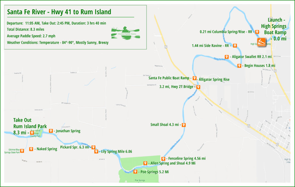 Paddle Map of Santa Fe River - Hwy 41 to Rum Island