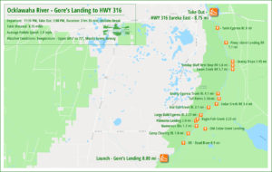 Ocklawaha River Paddle Map - Gore's Landing to Eureka East