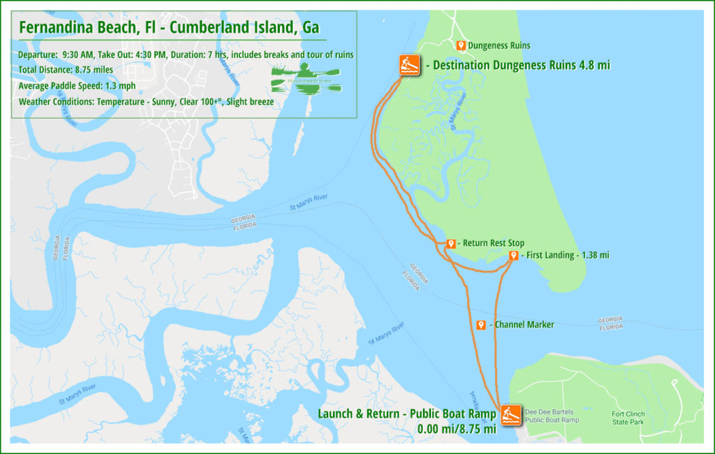 Fernandina, Fl to Cumberland Island, Ga Paddle Map