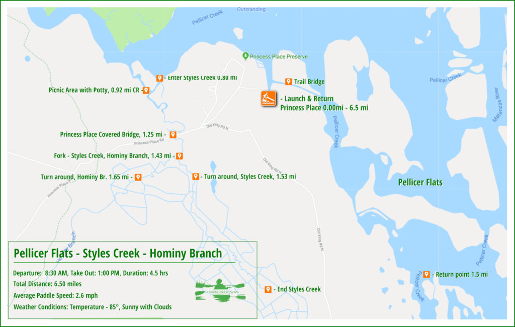 Pellicer Creek, Styles Creek and Hominy Branch Paddle Map