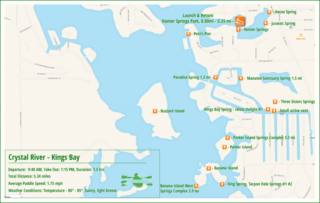 Paddle Map Kings Bay at Crystal River