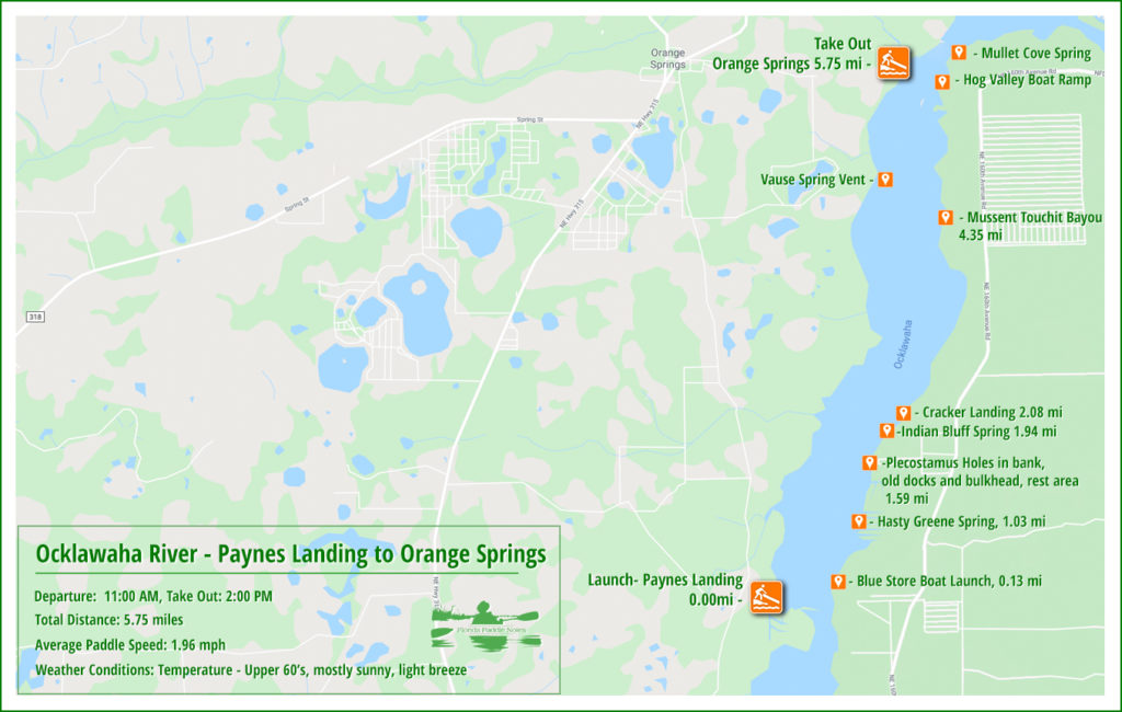 Ocklawaha River Paddle Map - Paynes Landing to Orange Springs