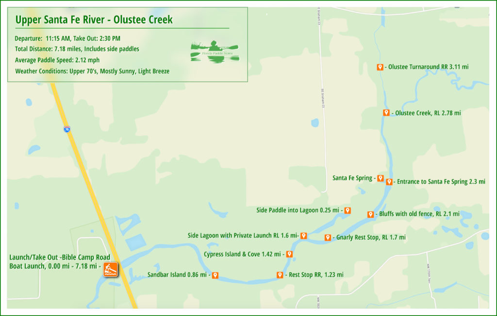 Upper Santa Fe - Olustee Creek Paddle Map