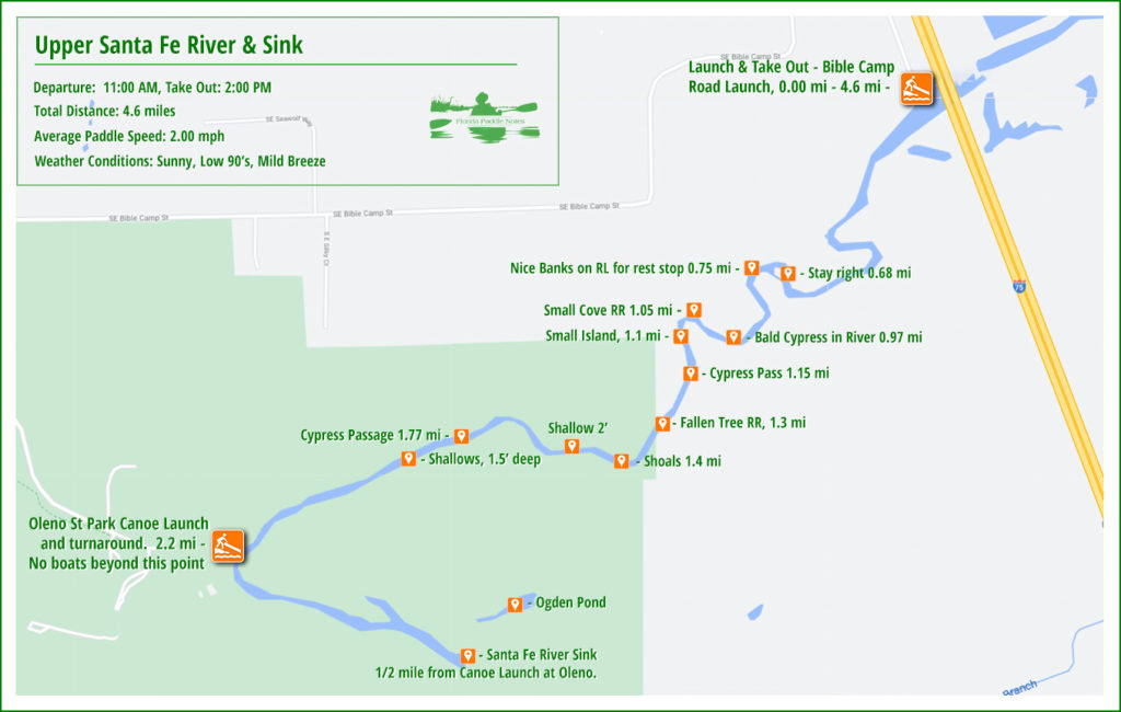 Paddle Map for the Santa Fe River and Sink