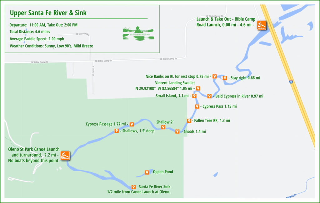 Upper Santa Fe River Sink Paddle Map